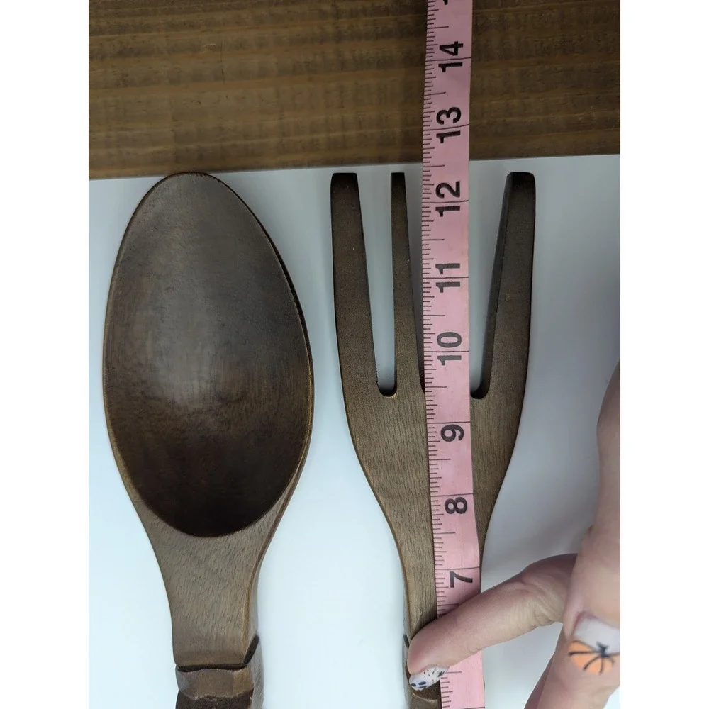 Vintage Tiki Wood Spoon and Fork Set Wall Decor Hawaiian Islands Kitchen Utensil